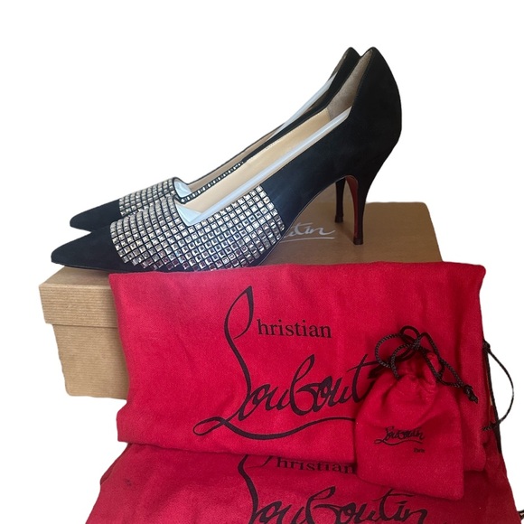 NEW Christian Louboutin CHAMPIONNE STRASS 80 VEAU VELOURS heels RETAIL 1,995 - Picture 2 of 9